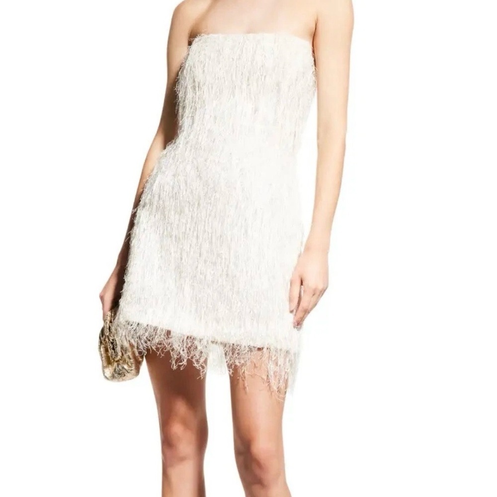 Rachel Gilbert White Strapless Feather Mini Dress - Picture 2 of 7